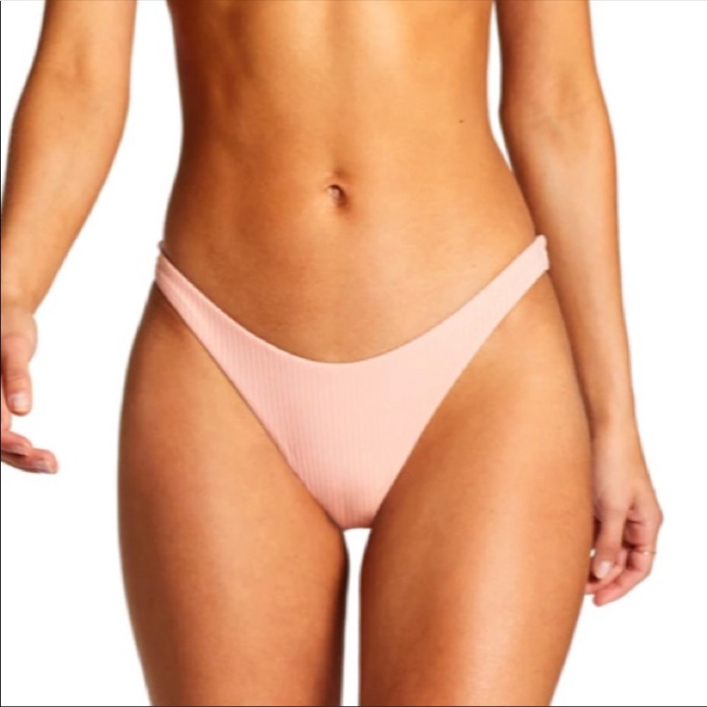 Vitamin A Swimwear Ribbed California High Leg Cheeky Bikini Bottom Erba Pink M/8